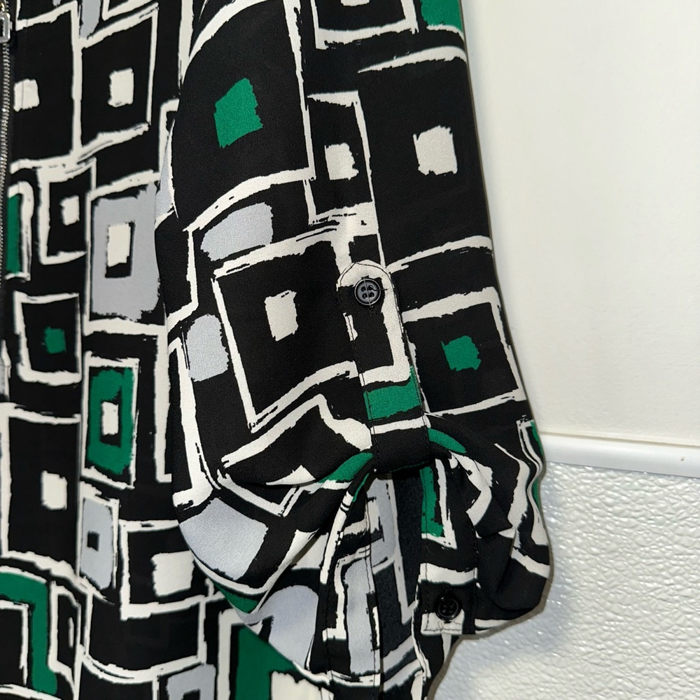 Roz & Ali Women’s Blouse XL Black Green Zip Up Front - Picture 6 of 9